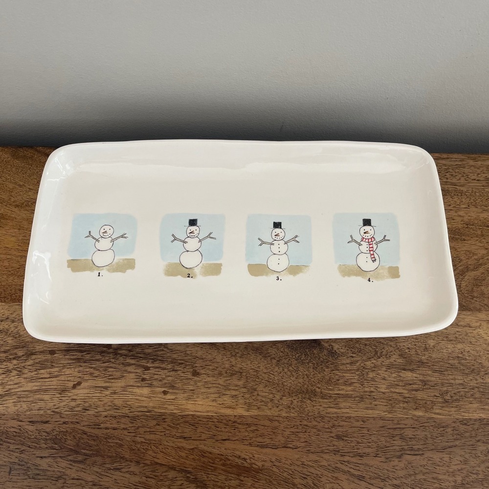 Magenta Serving Platter White Snowman Illustration Rectangular Tray